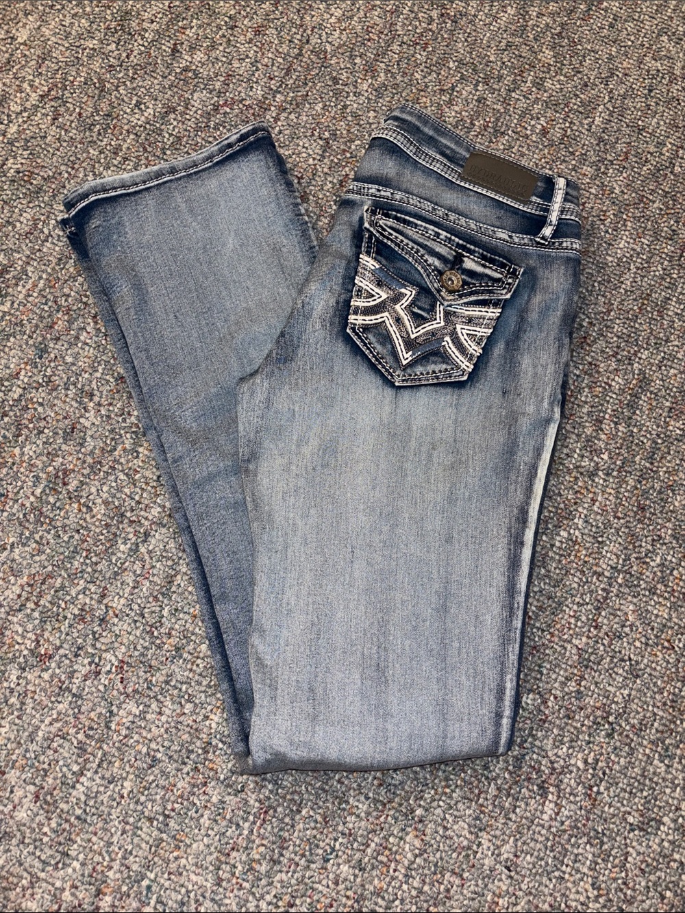 Hydraulic Light Blue Boot Cut Jeans with Embroidered Pocket